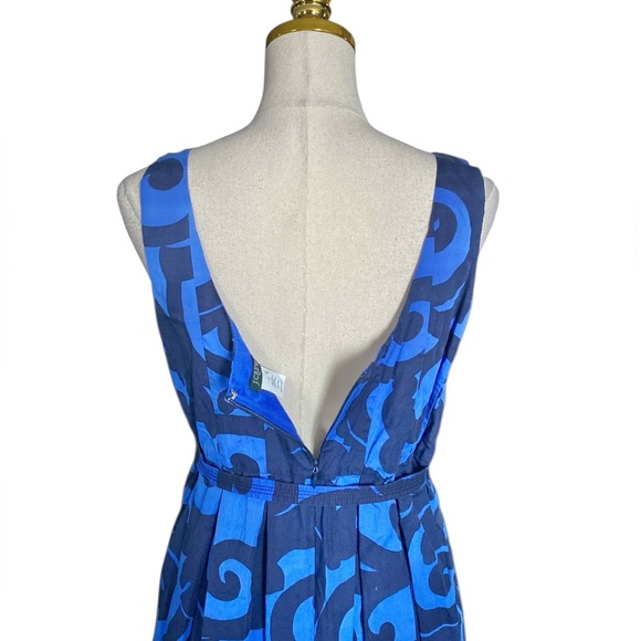 J.Crew Women’s Belted Fit & Flare Blue Artsy Sleeveless Cotton Dress Size 12 - Picture 5 of 7